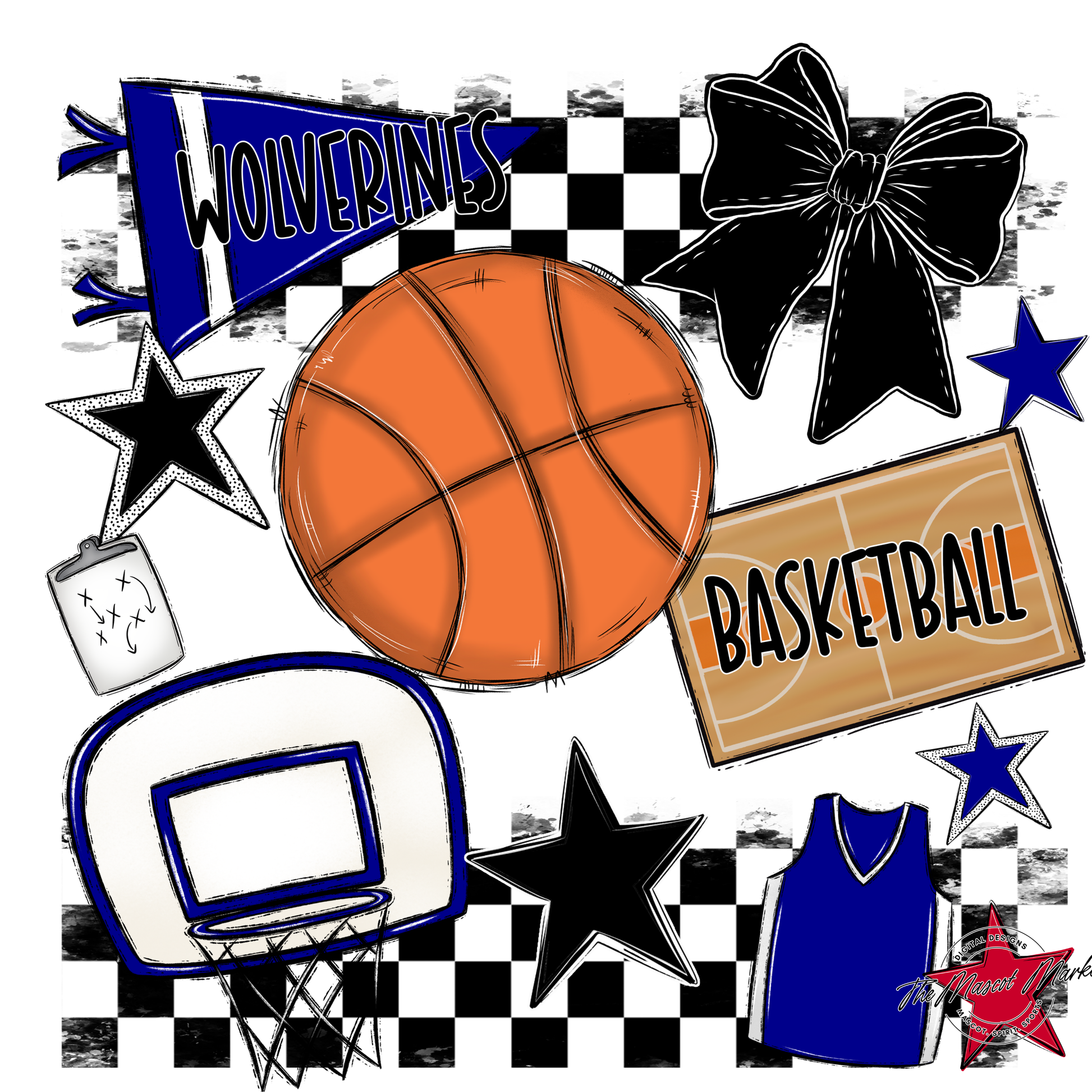 Wolverines Checkers Basketball Spirit Design-Blue