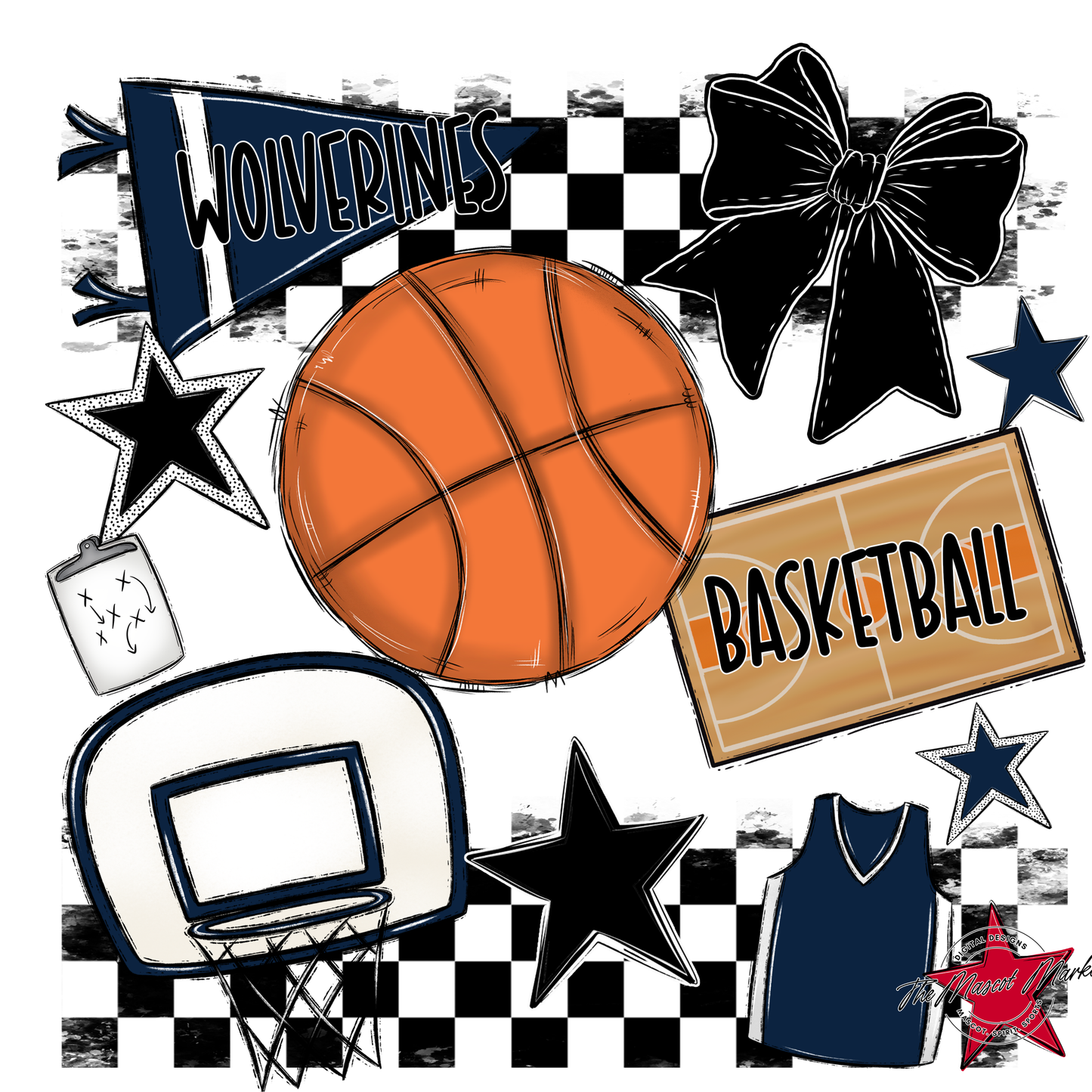 Wolverines Checkers Basketball Spirit Design-Navy
