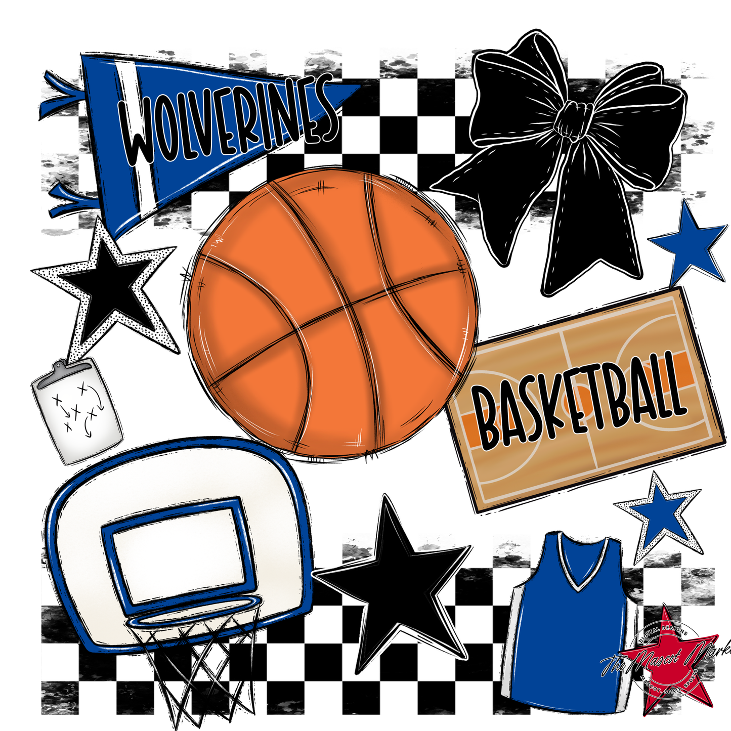 Wolverines Checkers Basketball Spirit Design-Off Blue