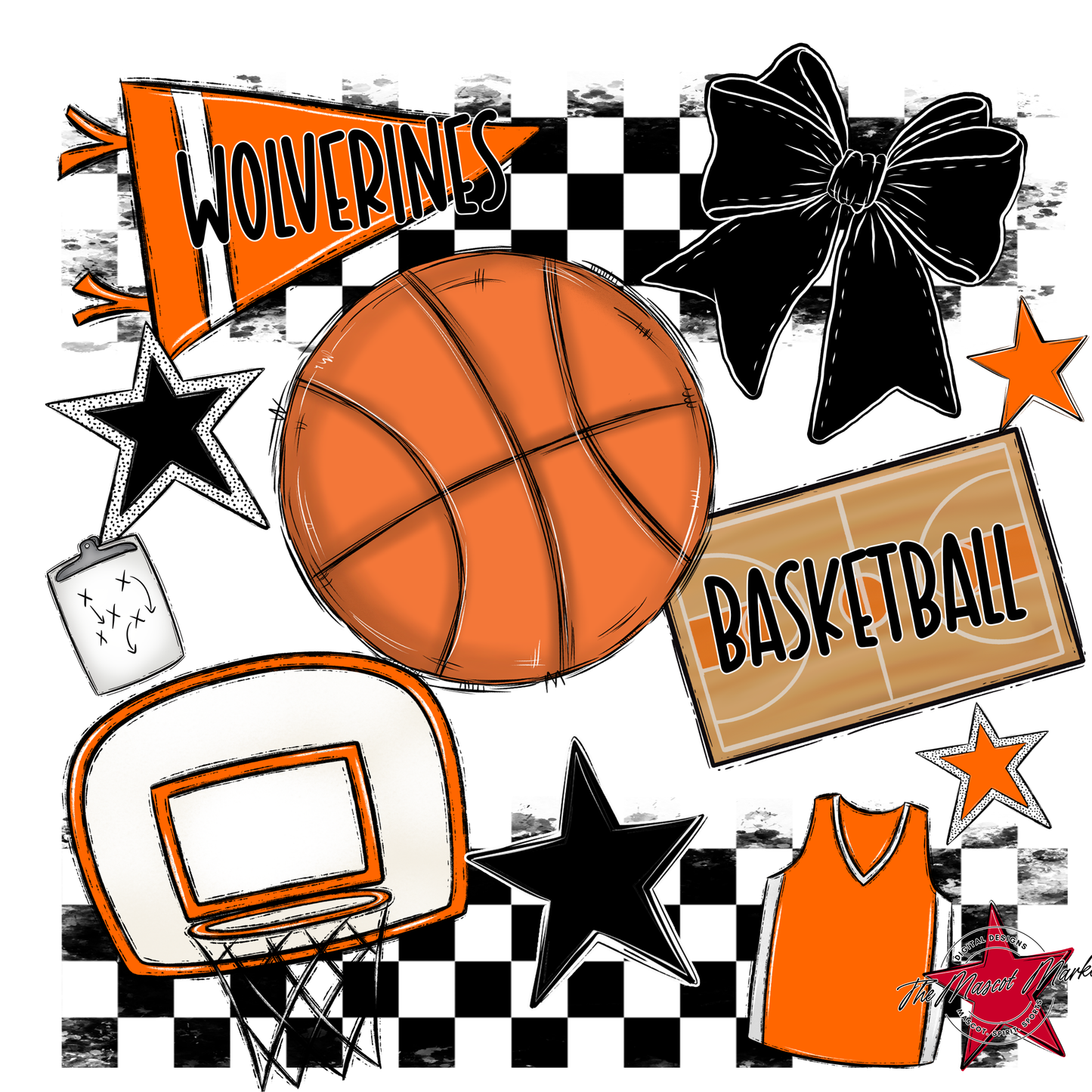 Wolverines Checkers Basketball Spirit Design-Orange