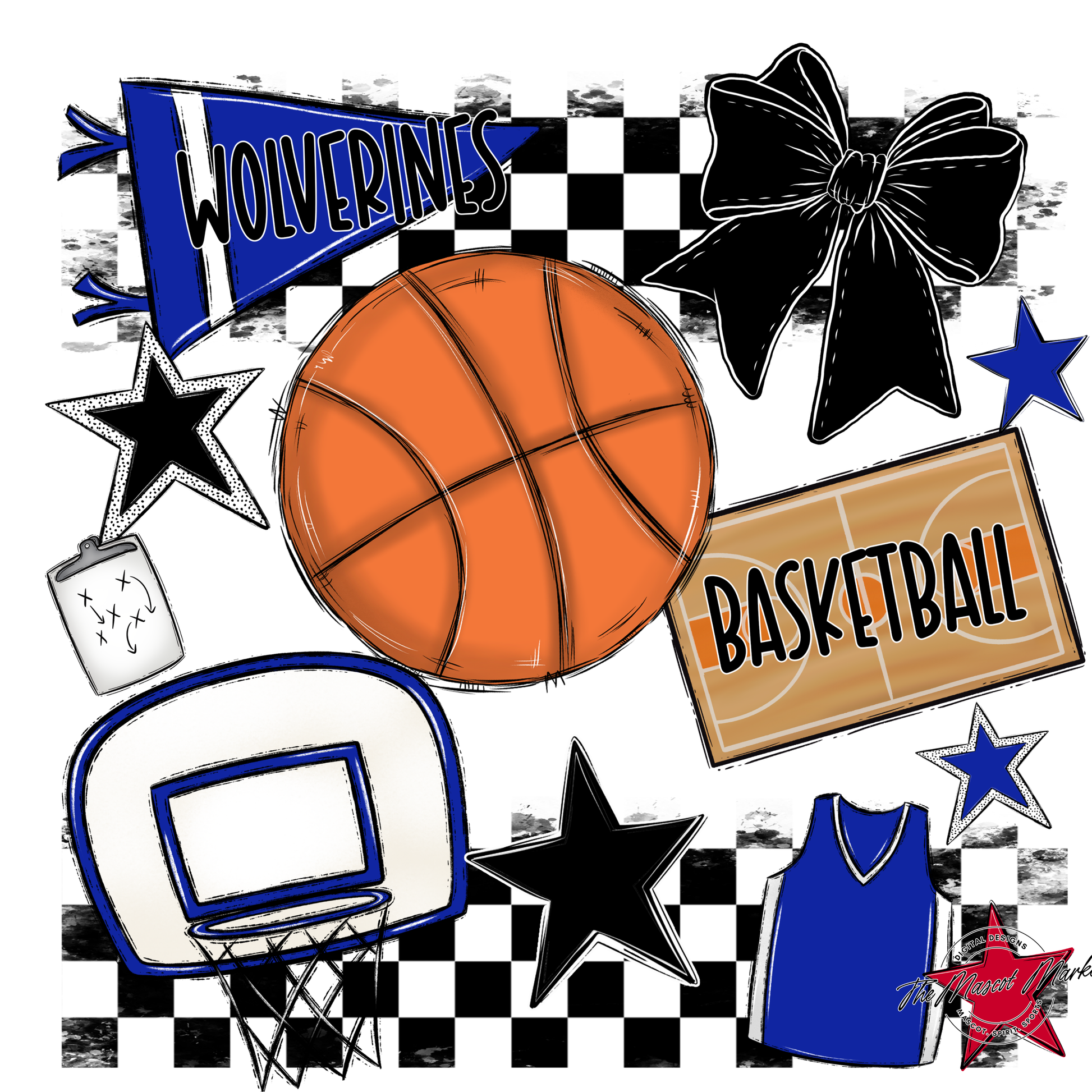 Wolverines Checkers Basketball Spirit Design-Royal Blue
