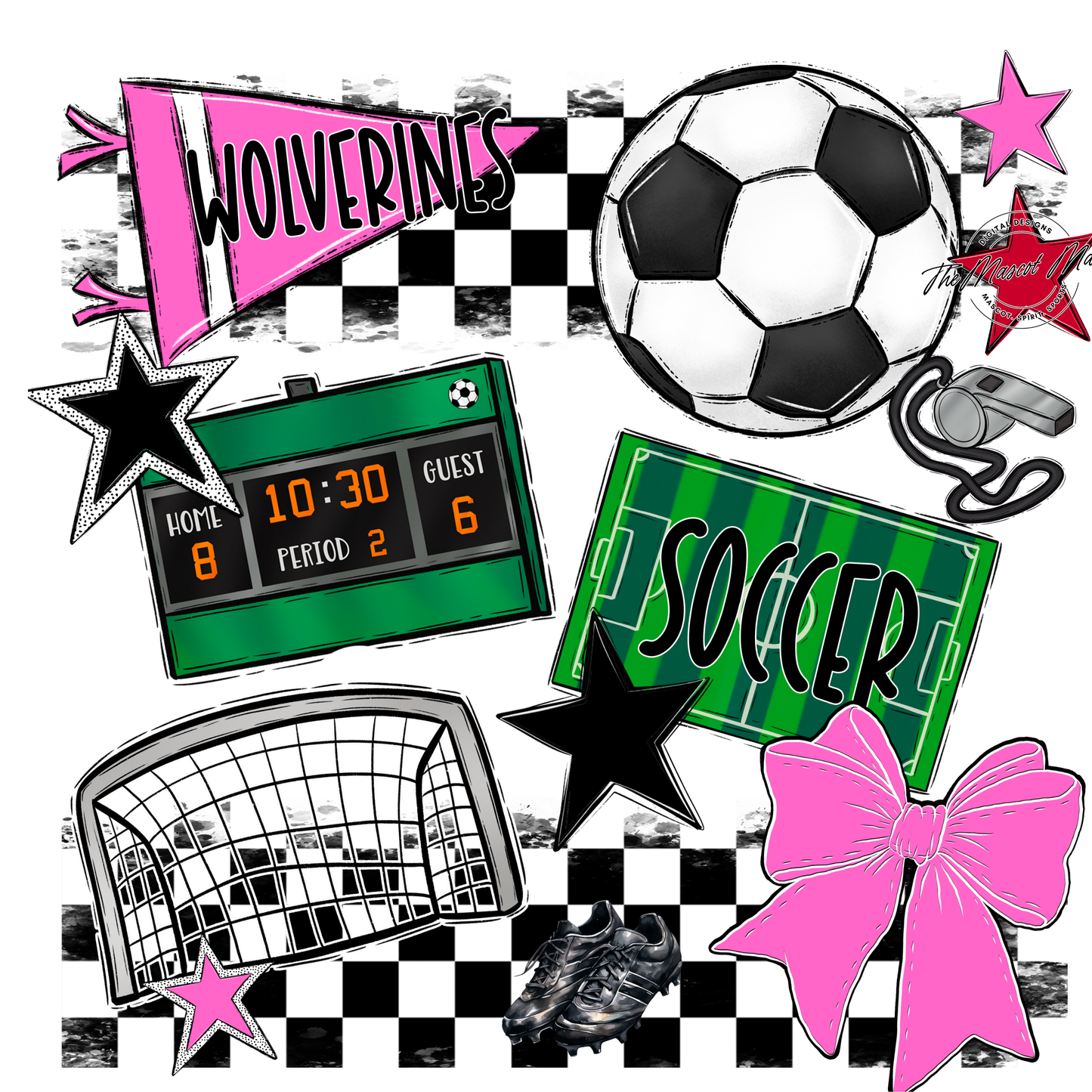 Wolverines Checkers Soccer Spirit Design-Baby Pink