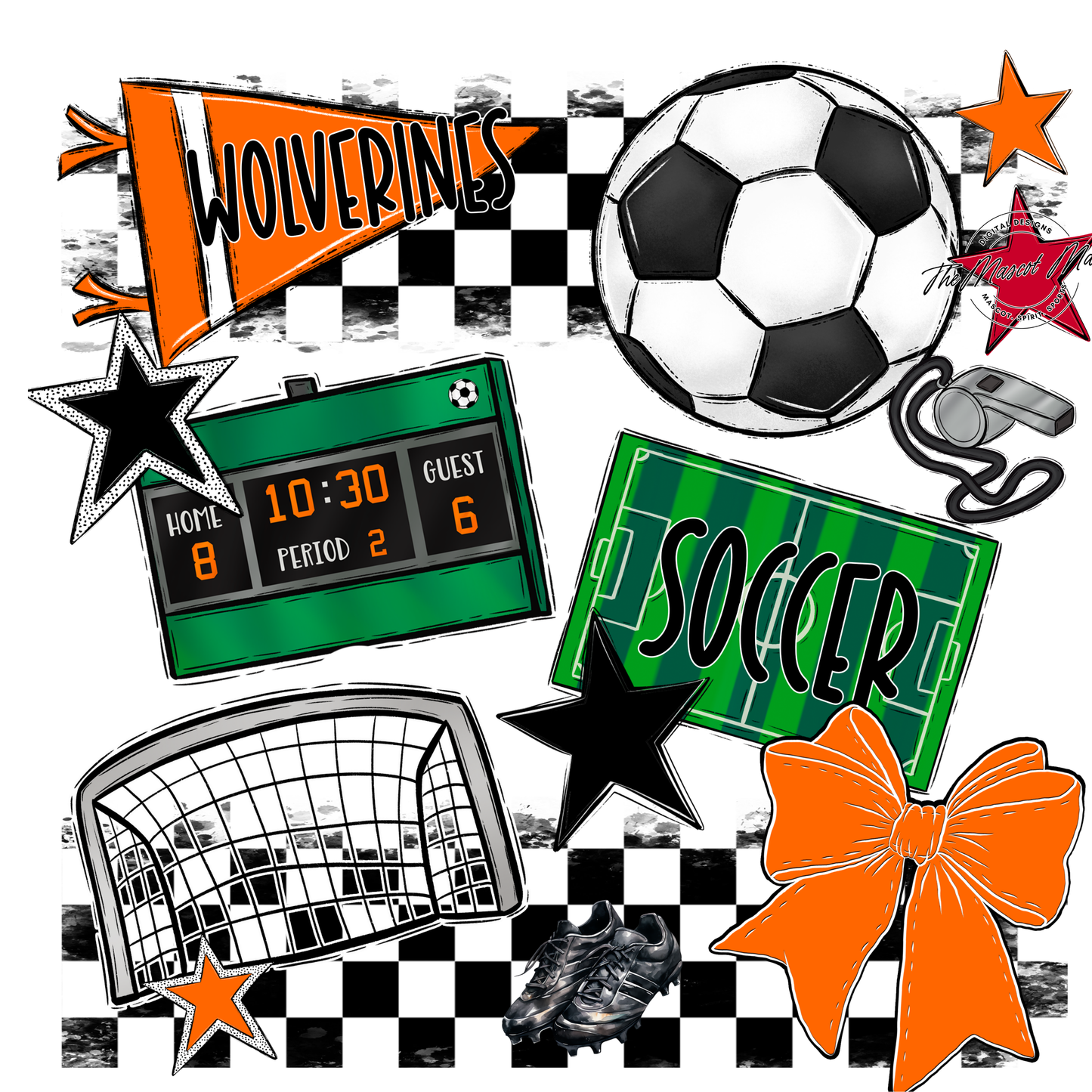 Wolverines Checkers Soccer Spirit Design-Orange