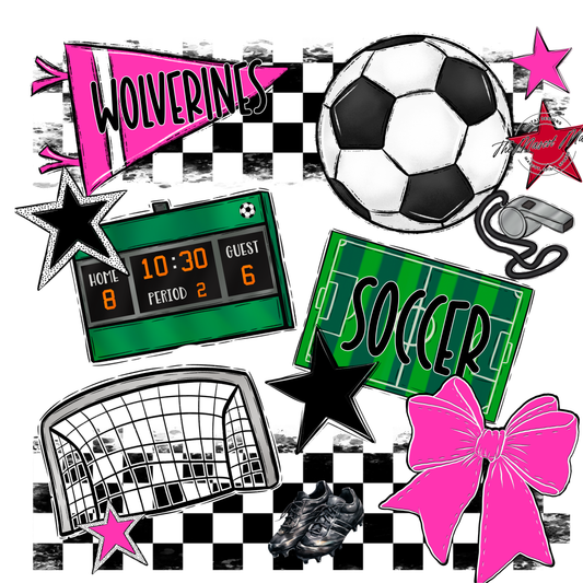 Wolverines Checkers Soccer Spirit Design-Pink