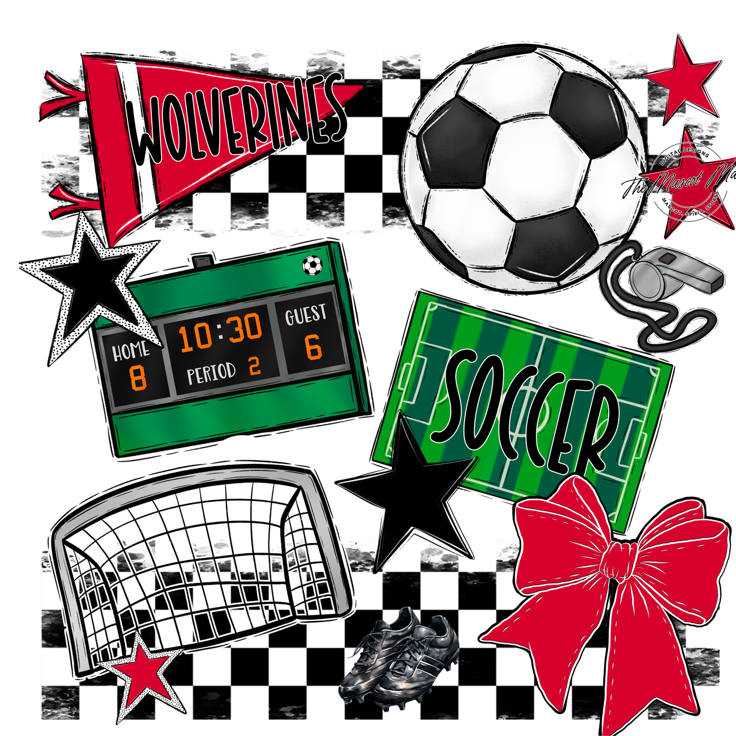 Wolverines Checkers Soccer Spirit Design-Red