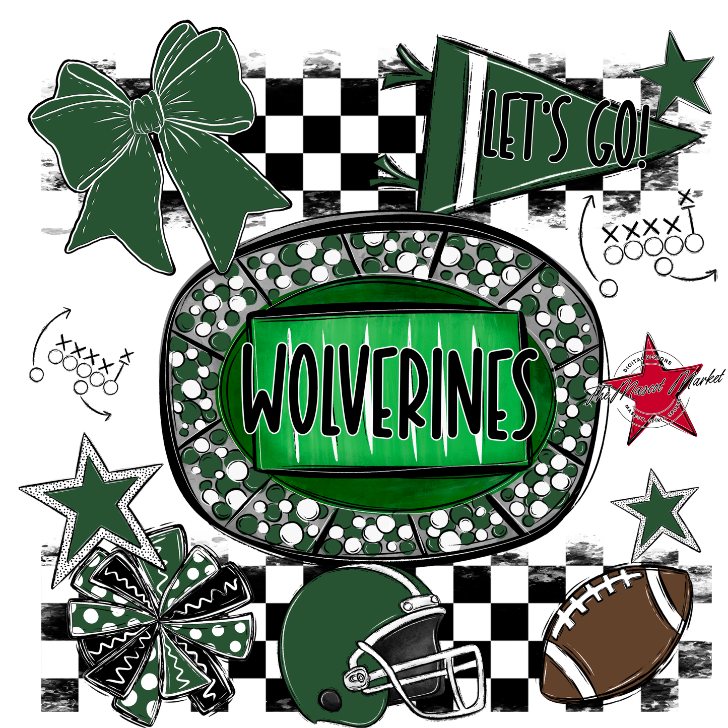 Wolverines Checkers Spirit Design-Green