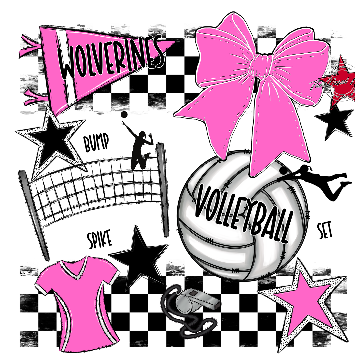 Wolverines Checkers Volleyball Spirit Design-Baby Pink