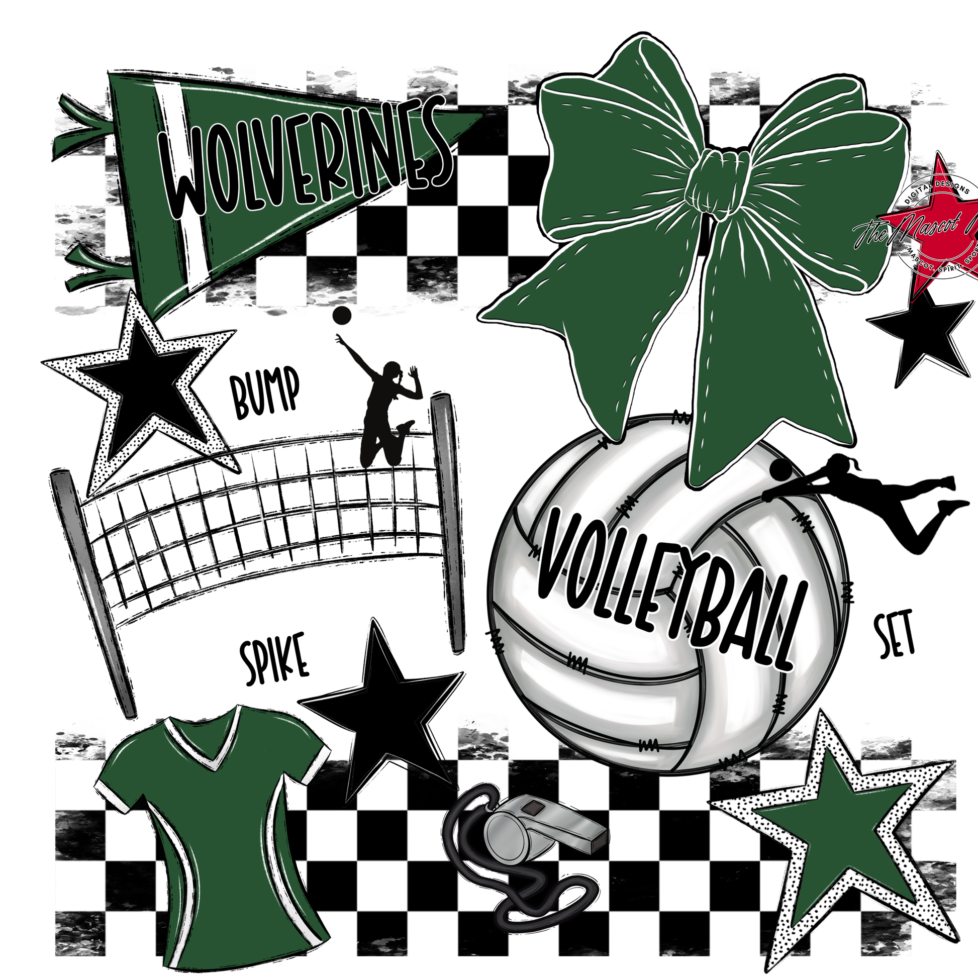 Wolverines Checkers Volleyball Spirit Design-Green