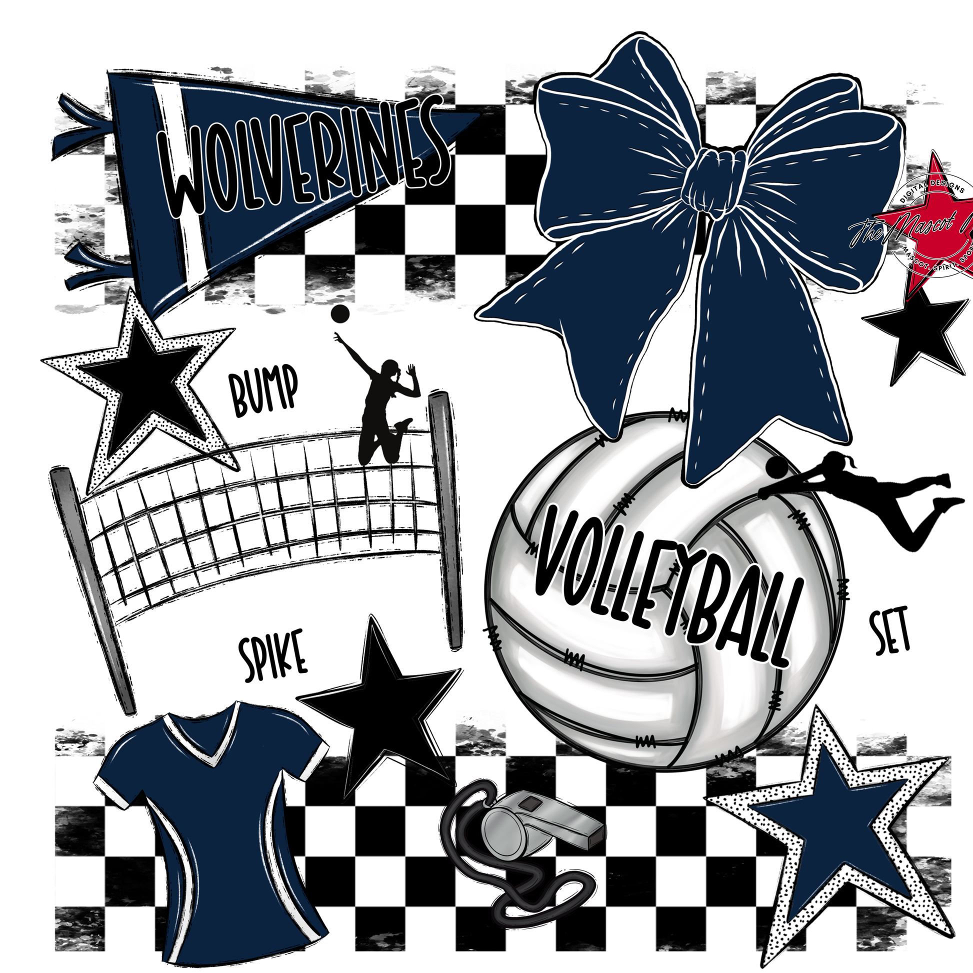 Wolverines Checkers Volleyball Spirit Design-Navy