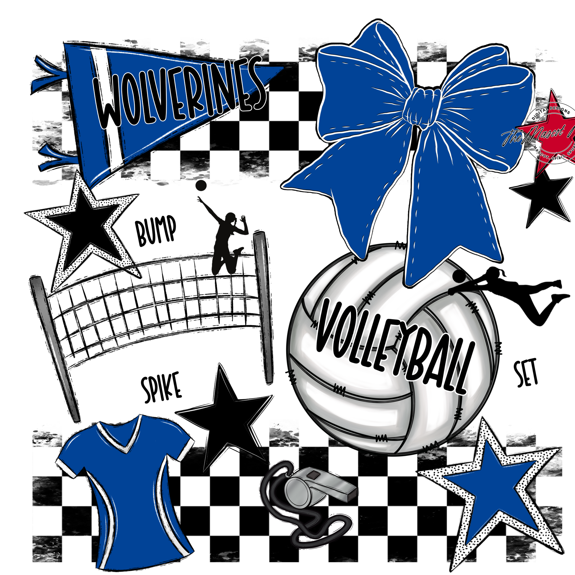 Wolverines Checkers Volleyball Spirit Design-Off Blue