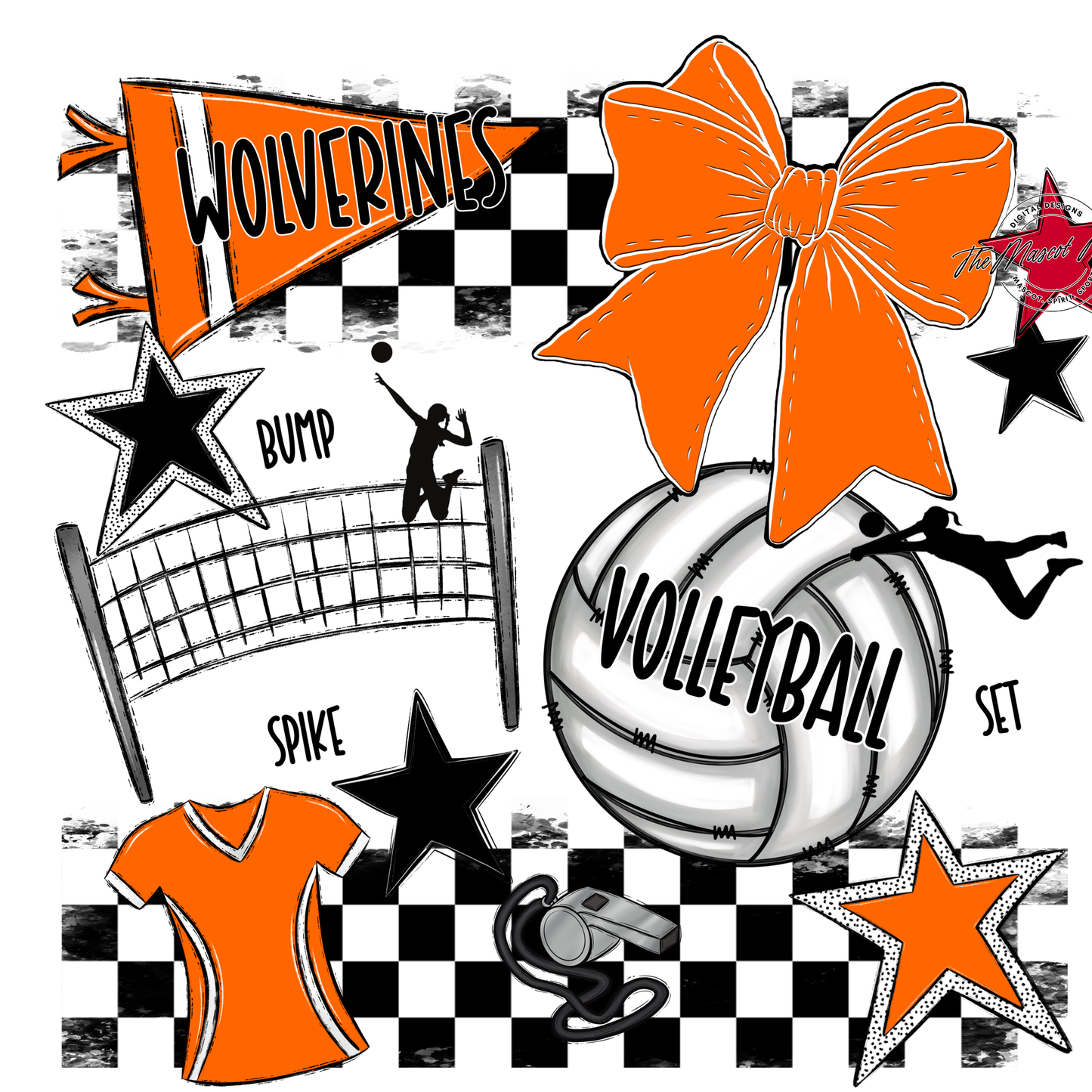 Wolverines Checkers Volleyball Spirit Design-Orange