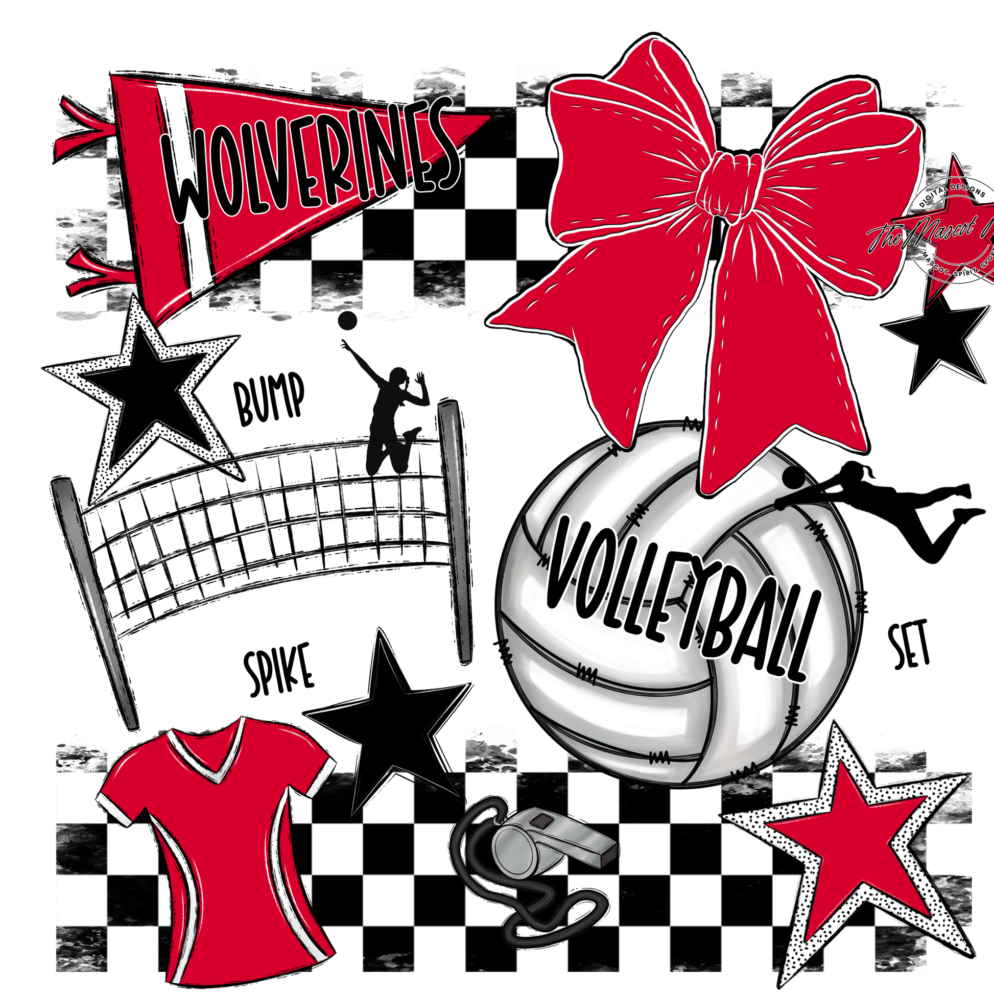 Wolverines Checkers Volleyball Spirit Design-Red