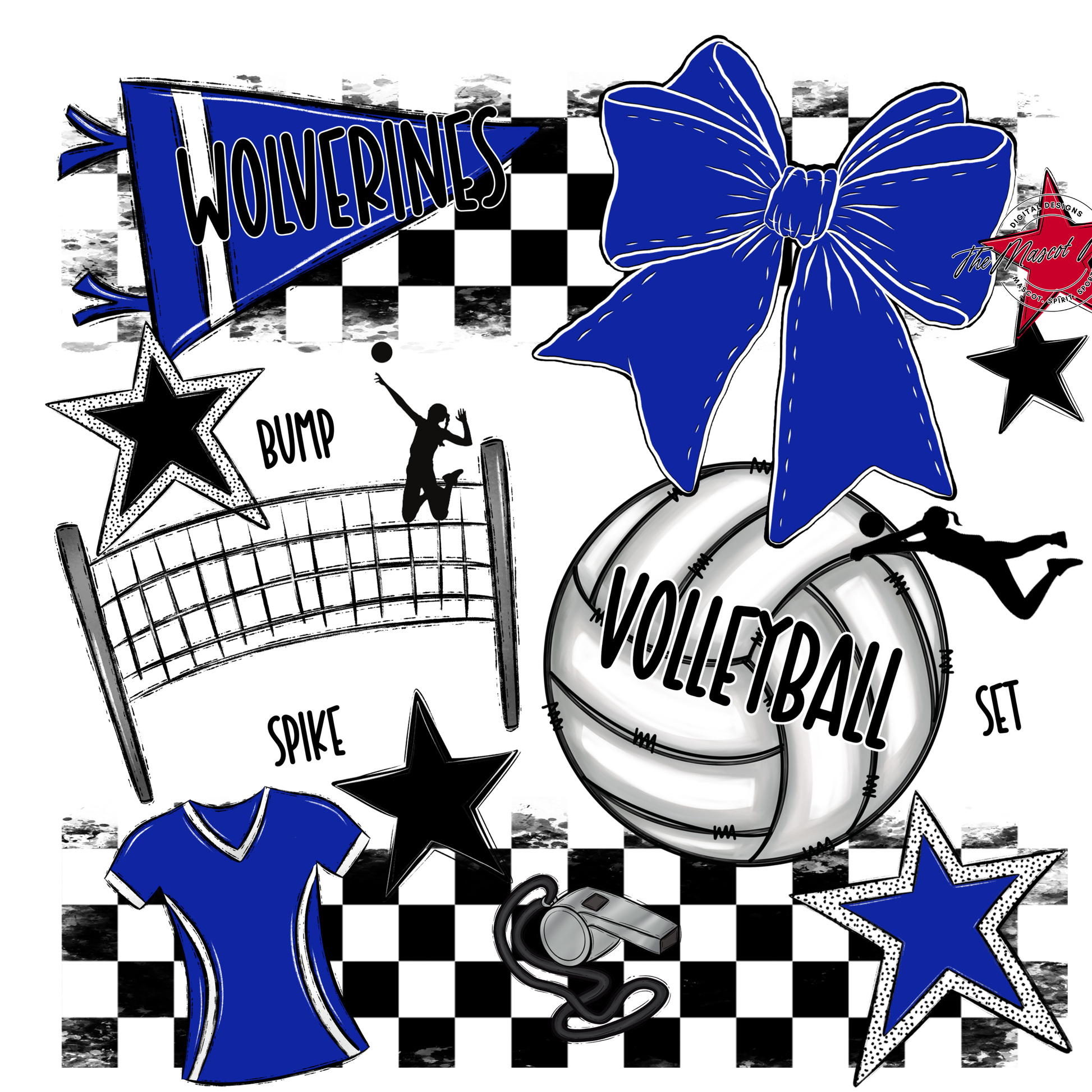 Wolverines Checkers Volleyball Spirit Design-Royal Blue