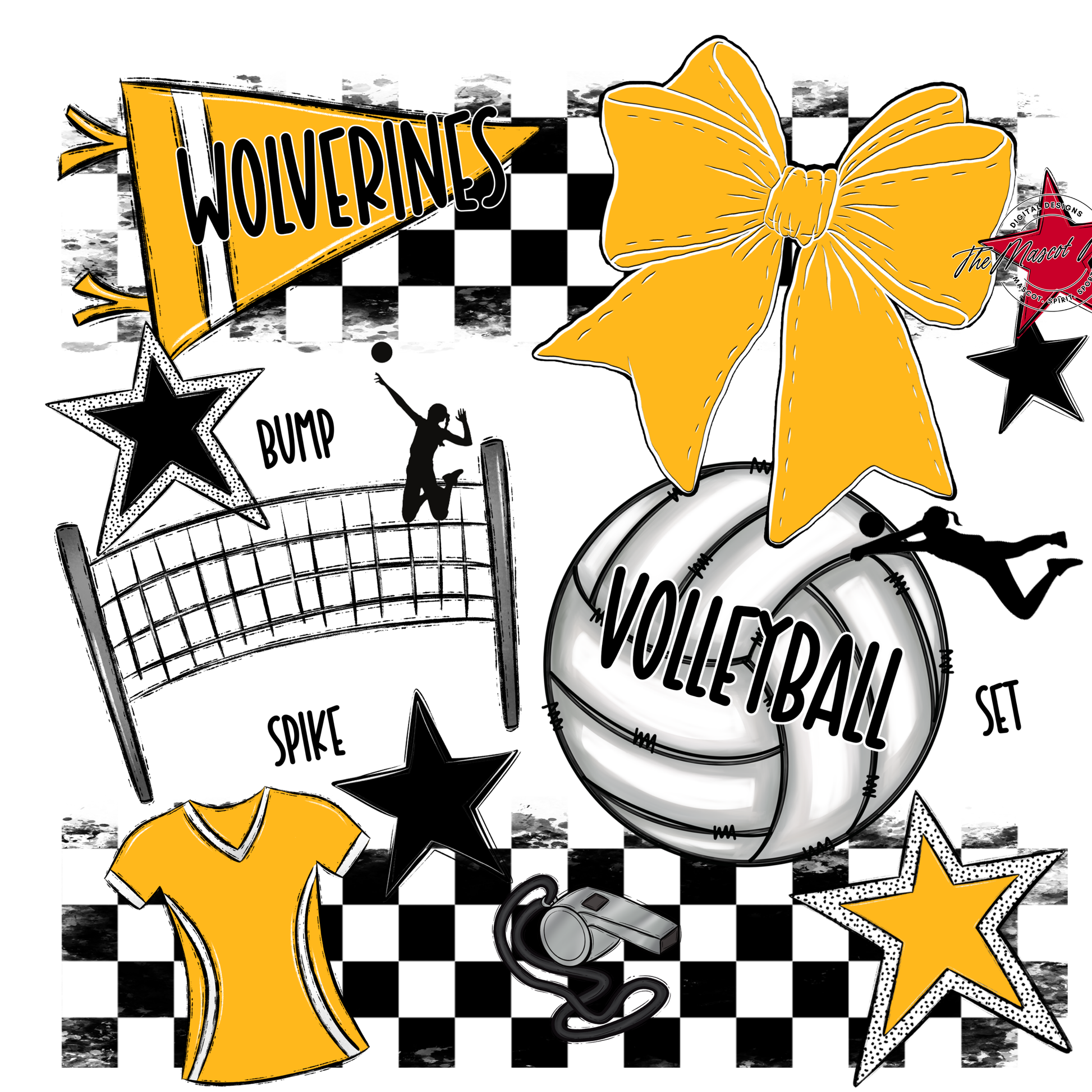 Wolverines Checkers Volleyball Spirit Design-Yellow