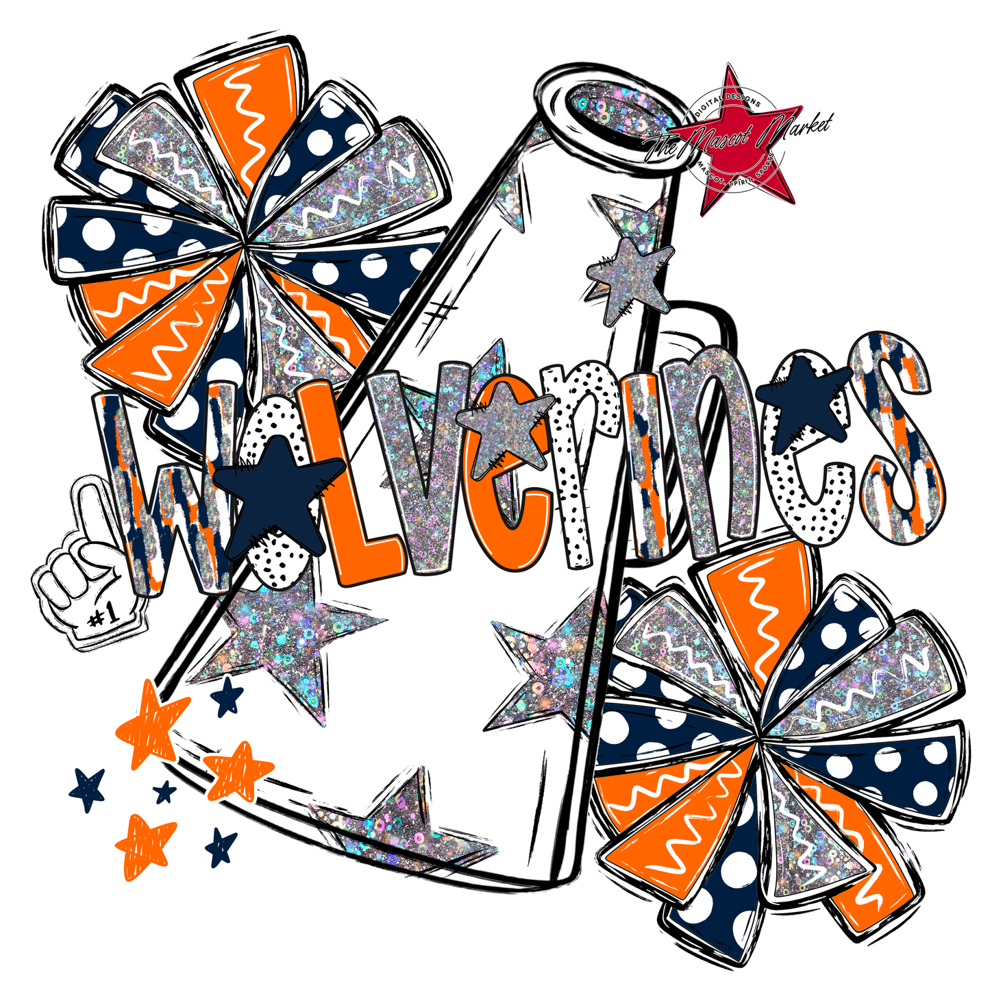 Wolverines Cheer Megaphone Scrape-Navy-Orange