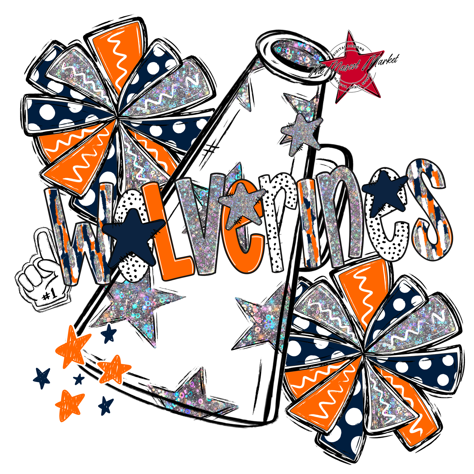 Wolverines Cheer Megaphone Scrape-Navy-Orange