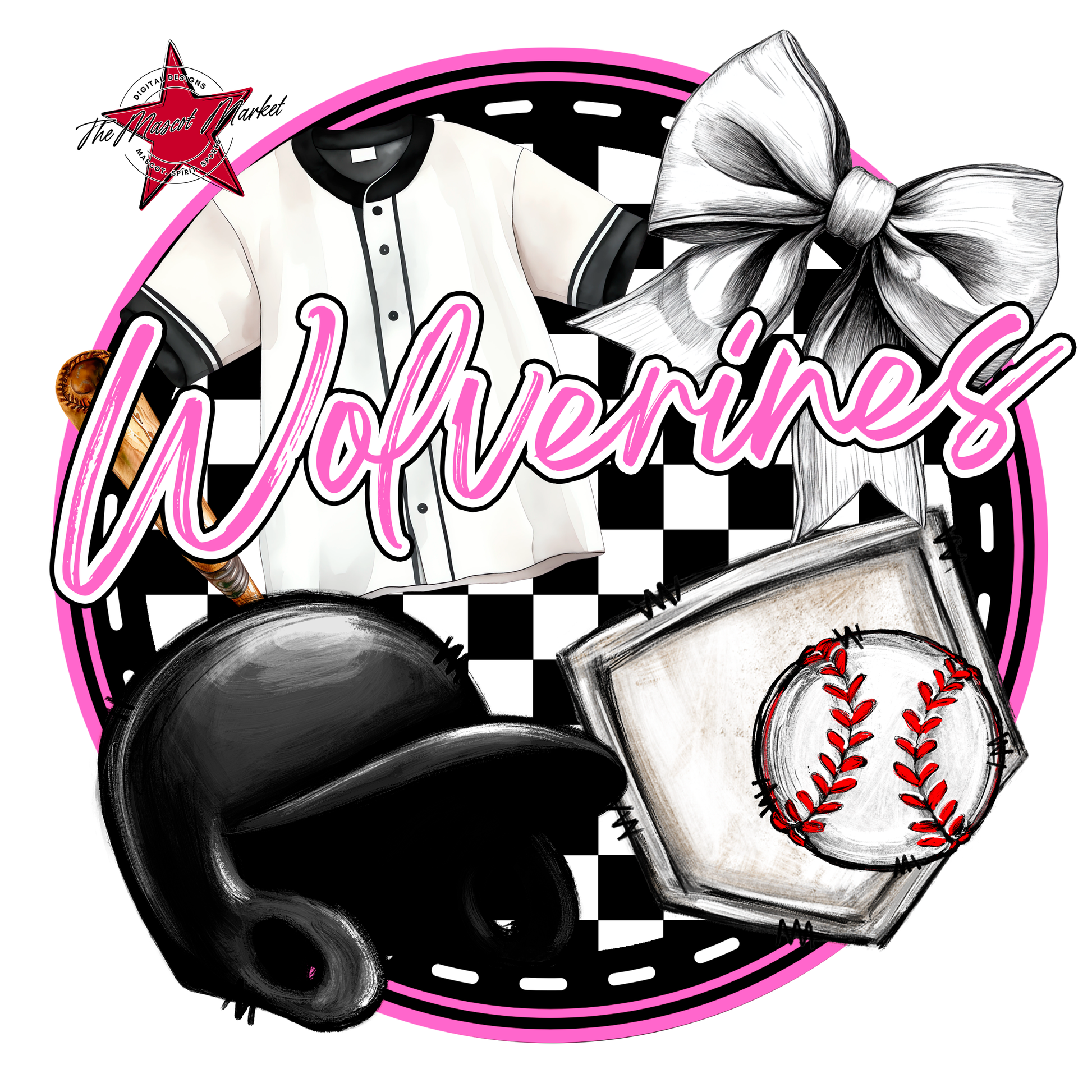 Wolverines Circle Baseball Design-Baby Pink