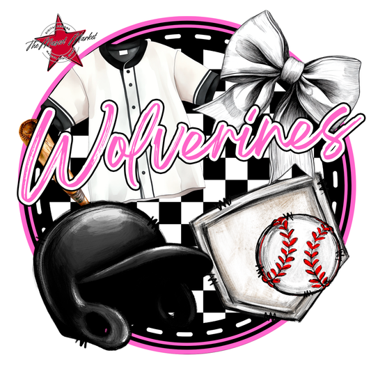 Wolverines Circle Baseball Design-Baby Pink