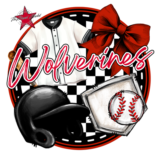 Wolverines Circle Baseball Design-Red