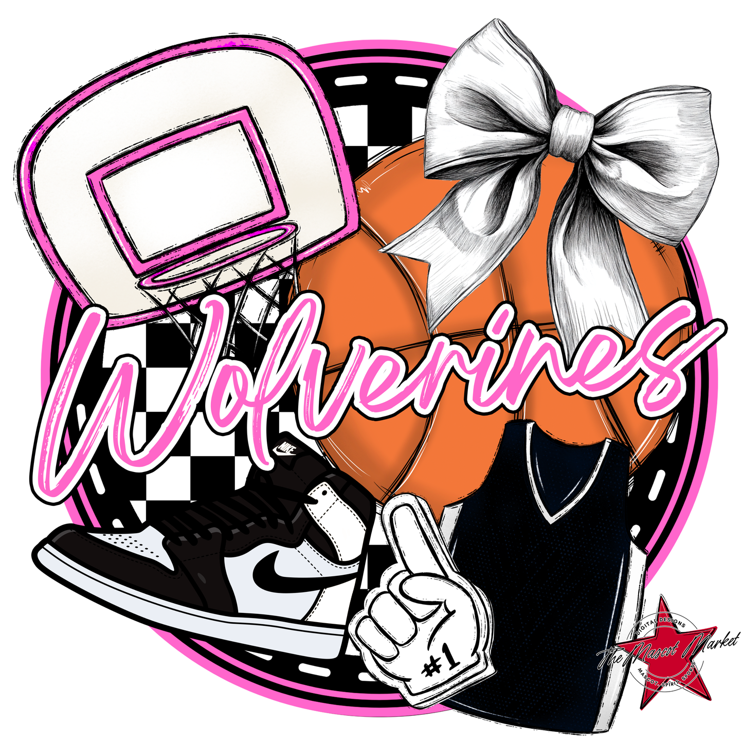 Wolverines Circle Basketball Design-Baby Pink