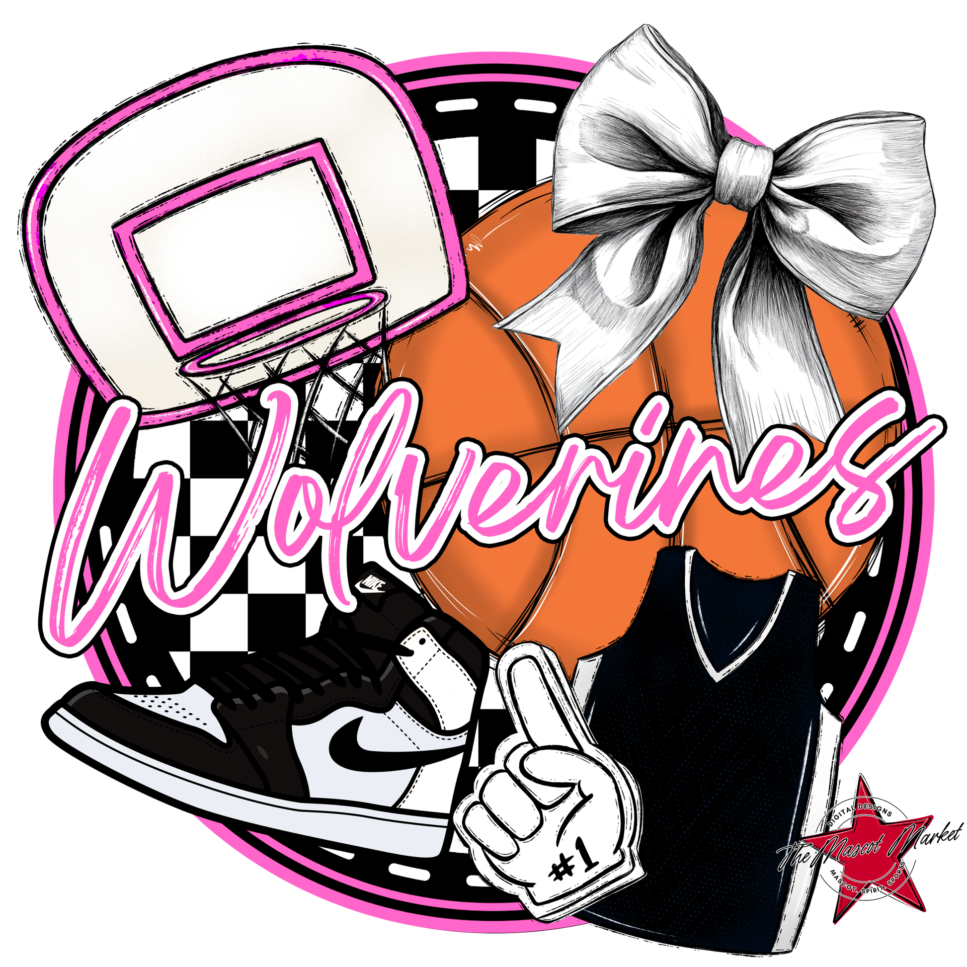 Wolverines Circle Basketball Design-Baby Pink