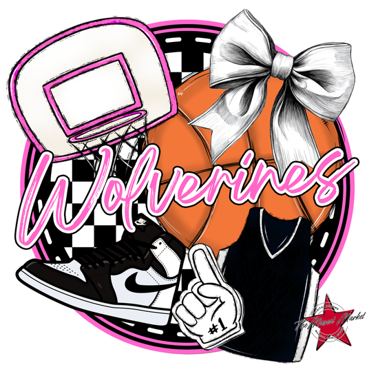 Wolverines Circle Basketball Design-Baby Pink