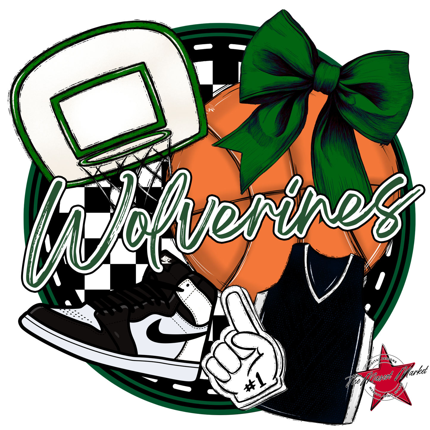 Wolverines Circle Basketball Design-Green