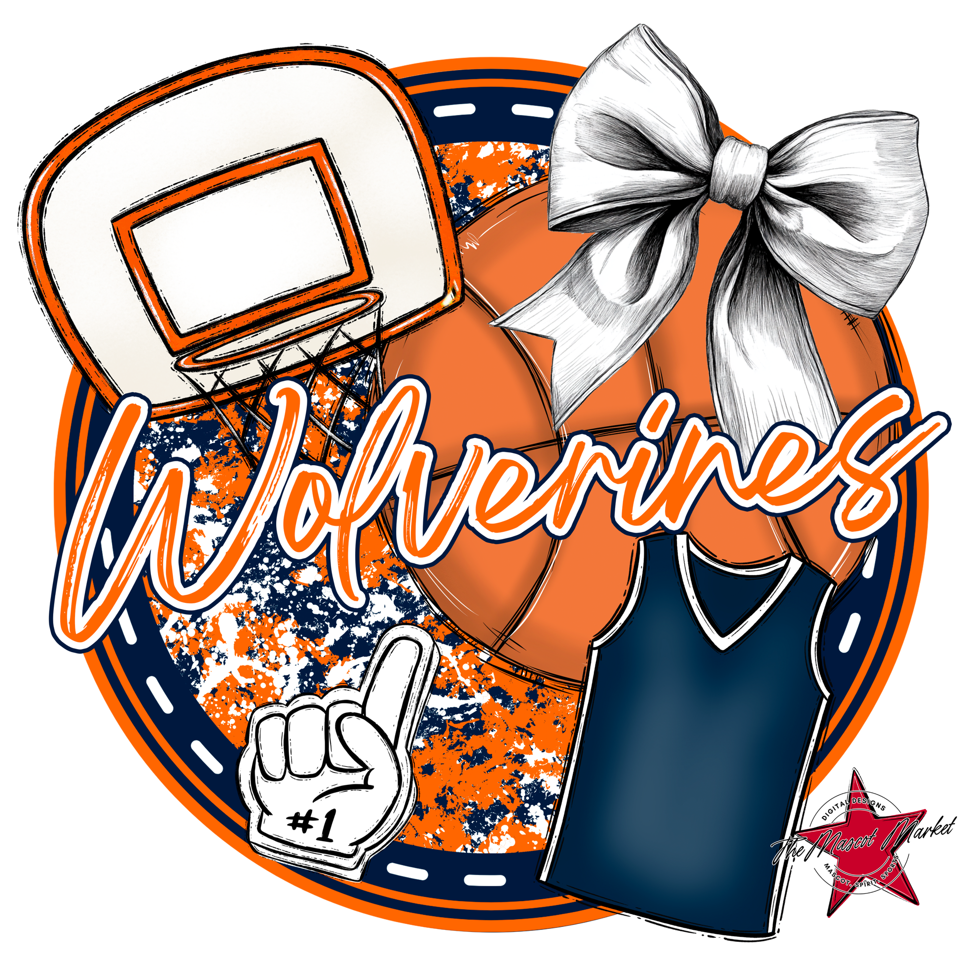 Wolverines Circle Basketball Design-Navy-Orange