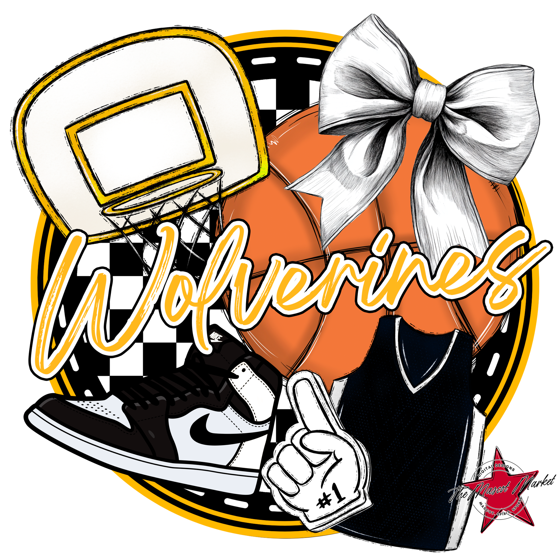 Wolverines Circle Basketball Design-Yellow