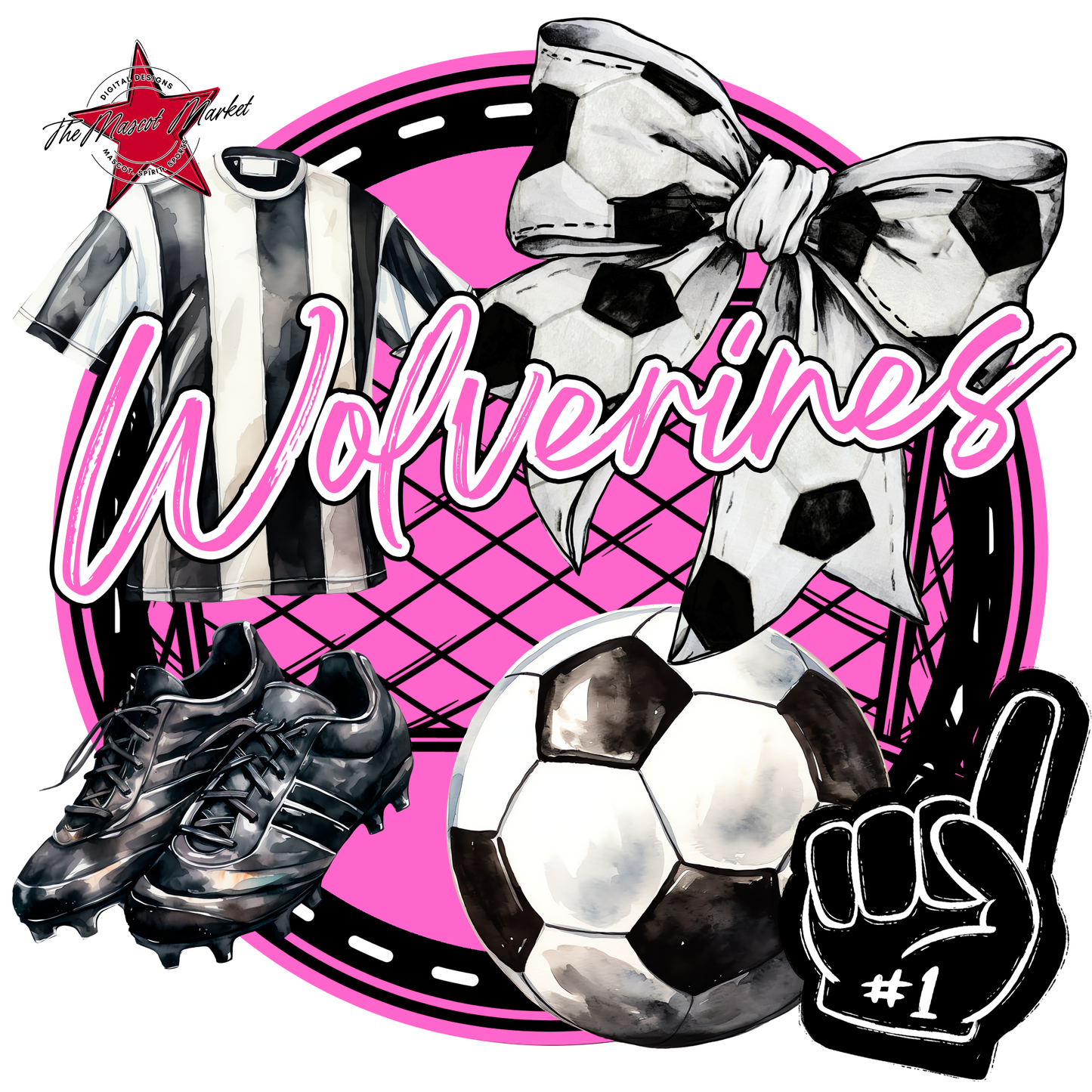 Wolverines Circle Soccer Design-Baby Pink