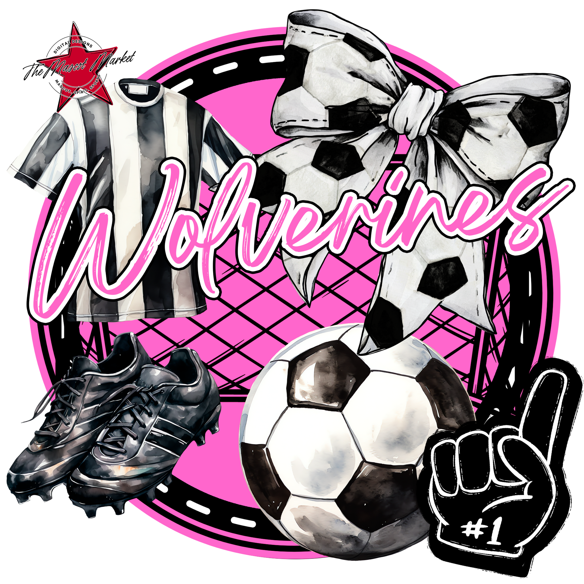 Wolverines Circle Soccer Design-Baby Pink