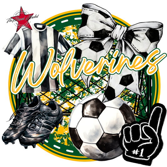 Wolverines Circle Soccer Design-Green-Yellow