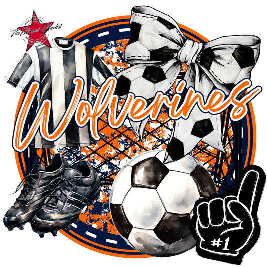 Wolverines Circle Soccer Design-Navy-Orange
