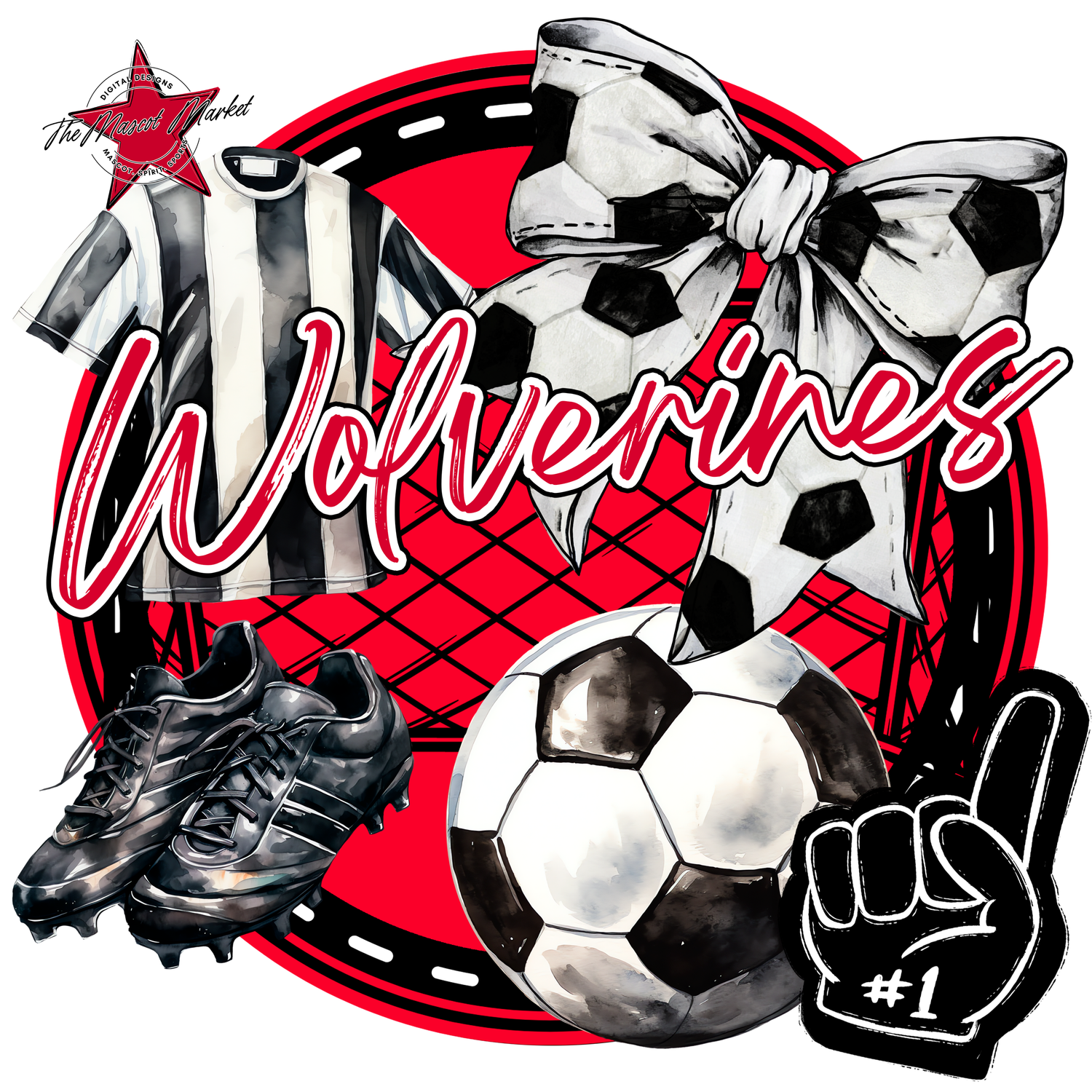 Wolverines Circle Soccer Design-Red