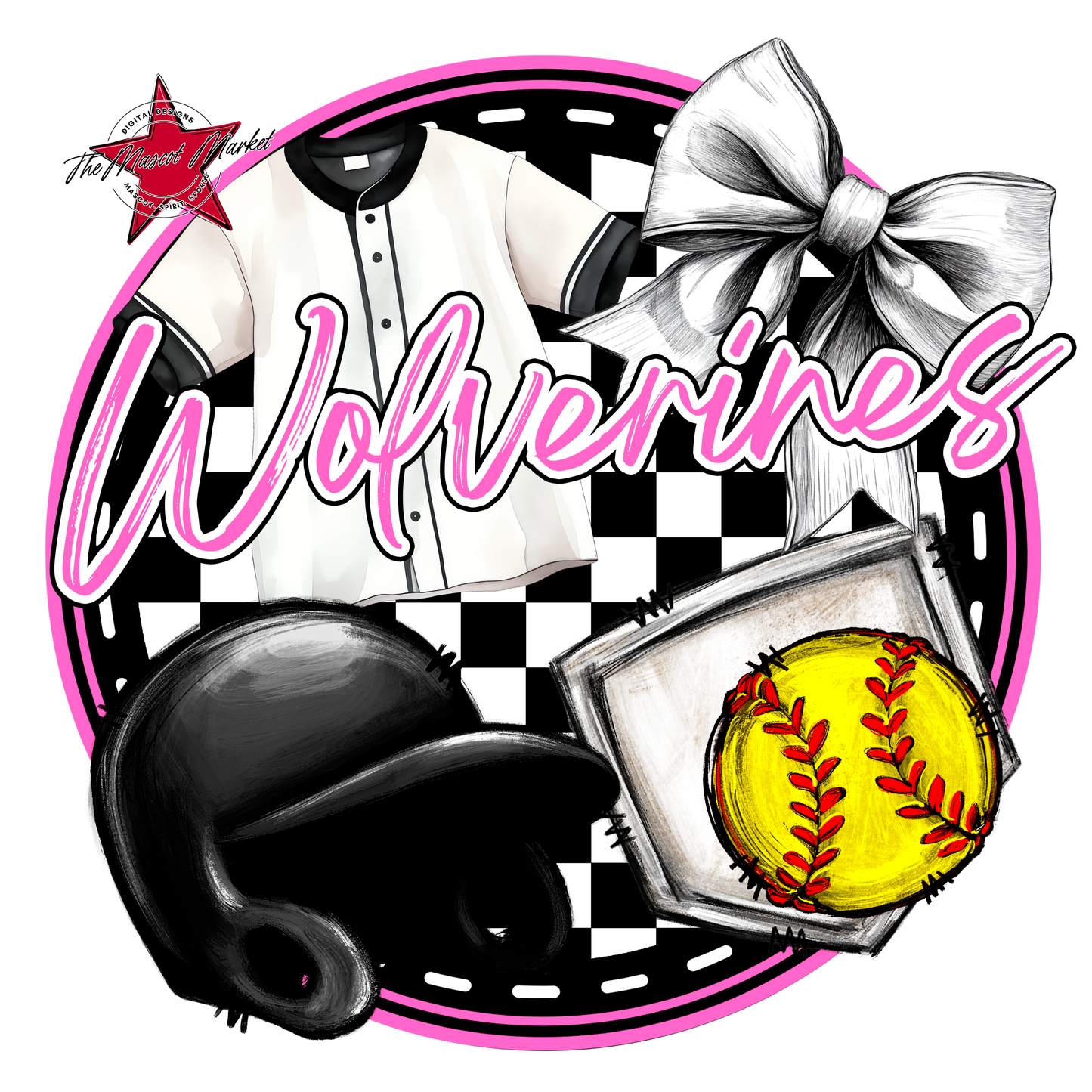 Wolverines Circle Softball Design-Baby Pink