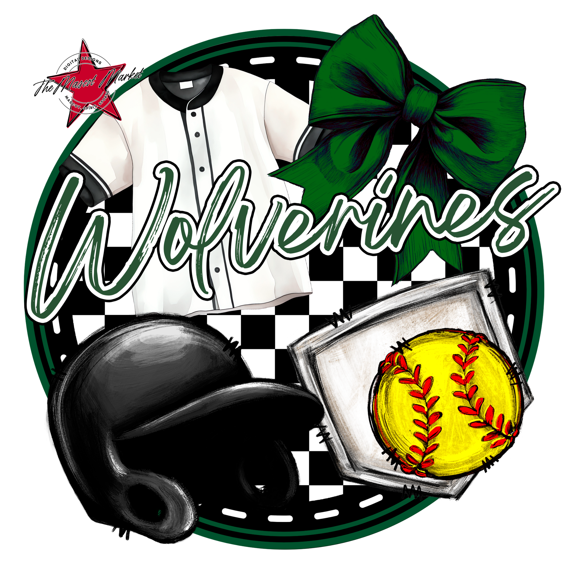 Wolverines Circle Softball Design-Green