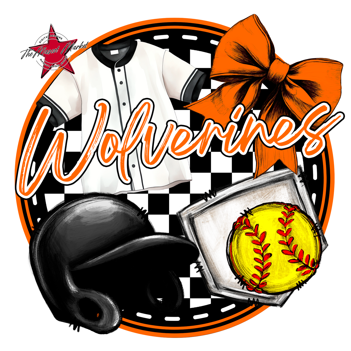Wolverines Circle Softball Design-Orange