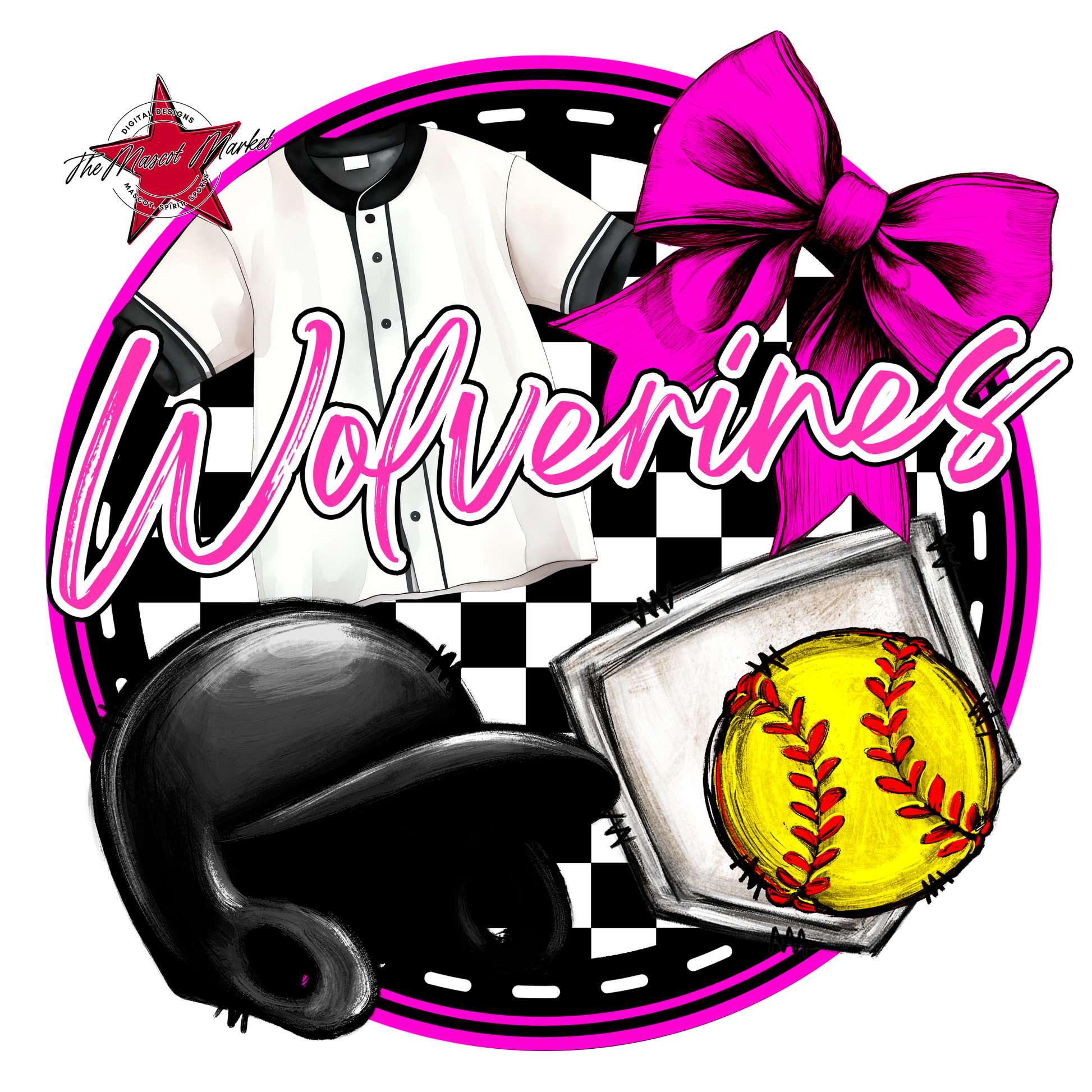 Wolverines Circle Softball Design-Pink