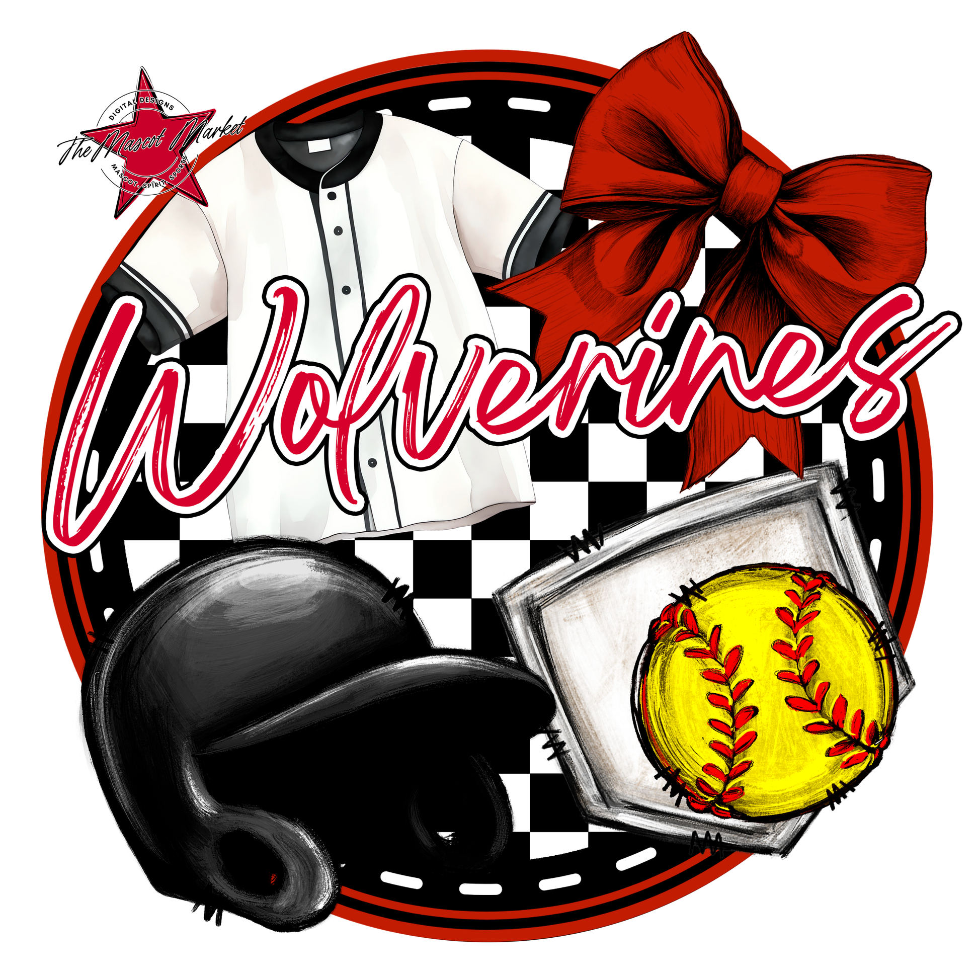 Wolverines Circle Softball Design-Red