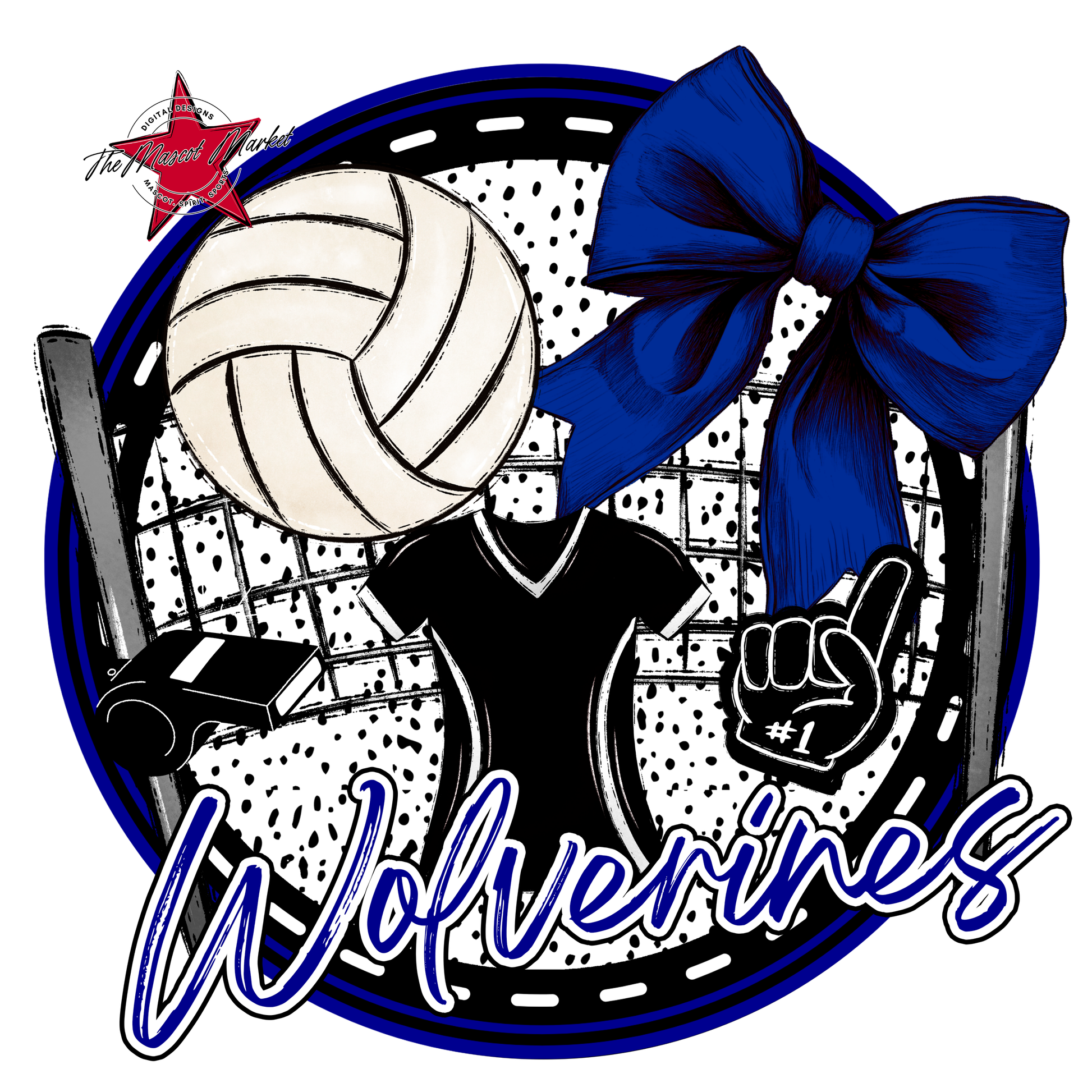 Wolverines Circle Volleyball Design-Blue