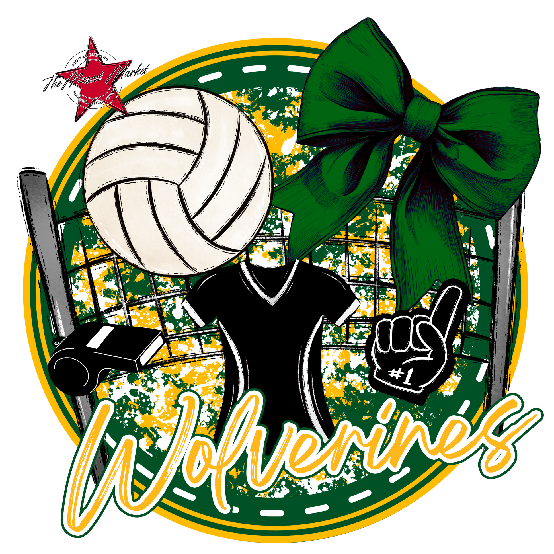 Wolverines Circle Volleyball Design-Green-Yellow
