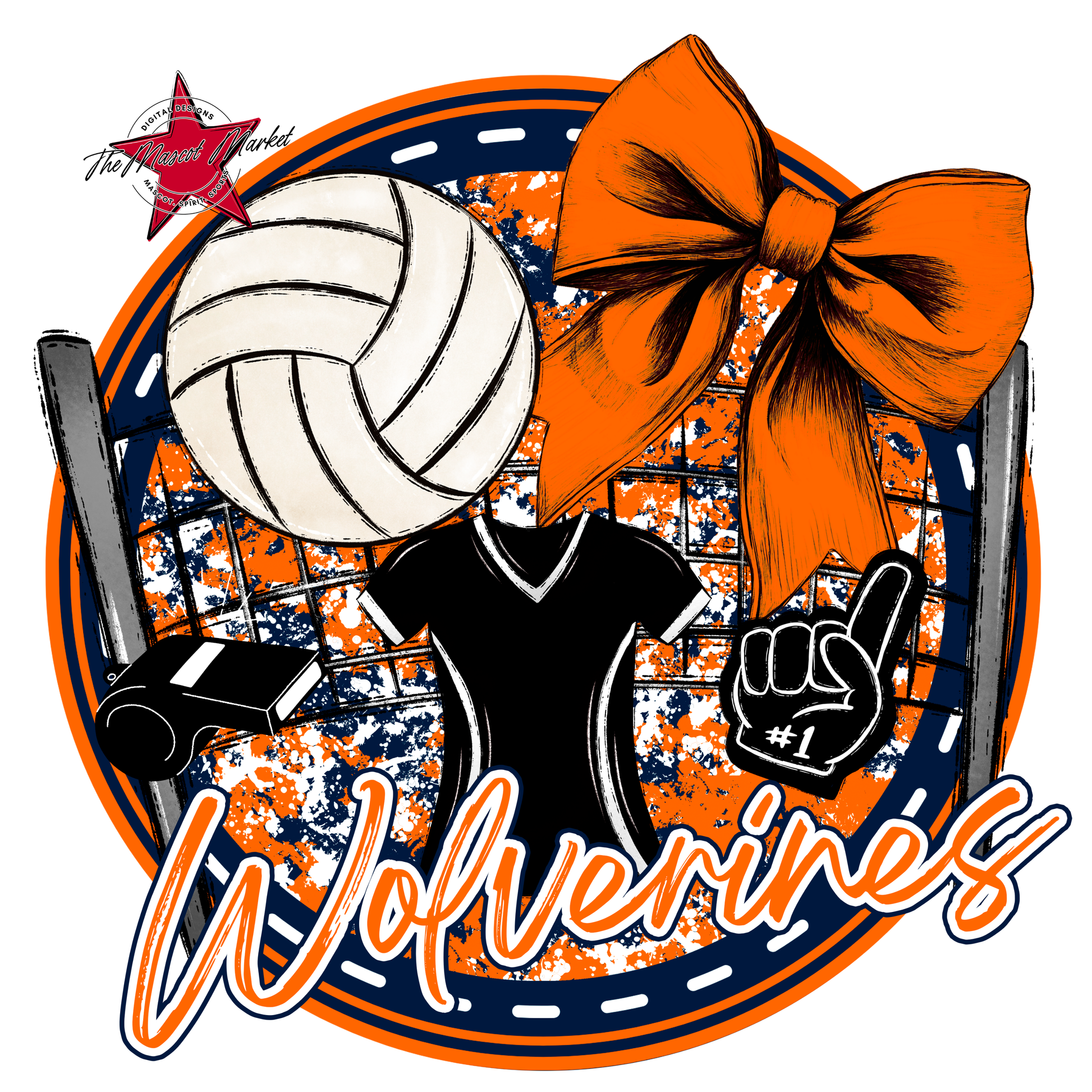 Wolverines Circle Volleyball Design-Navy-Orange
