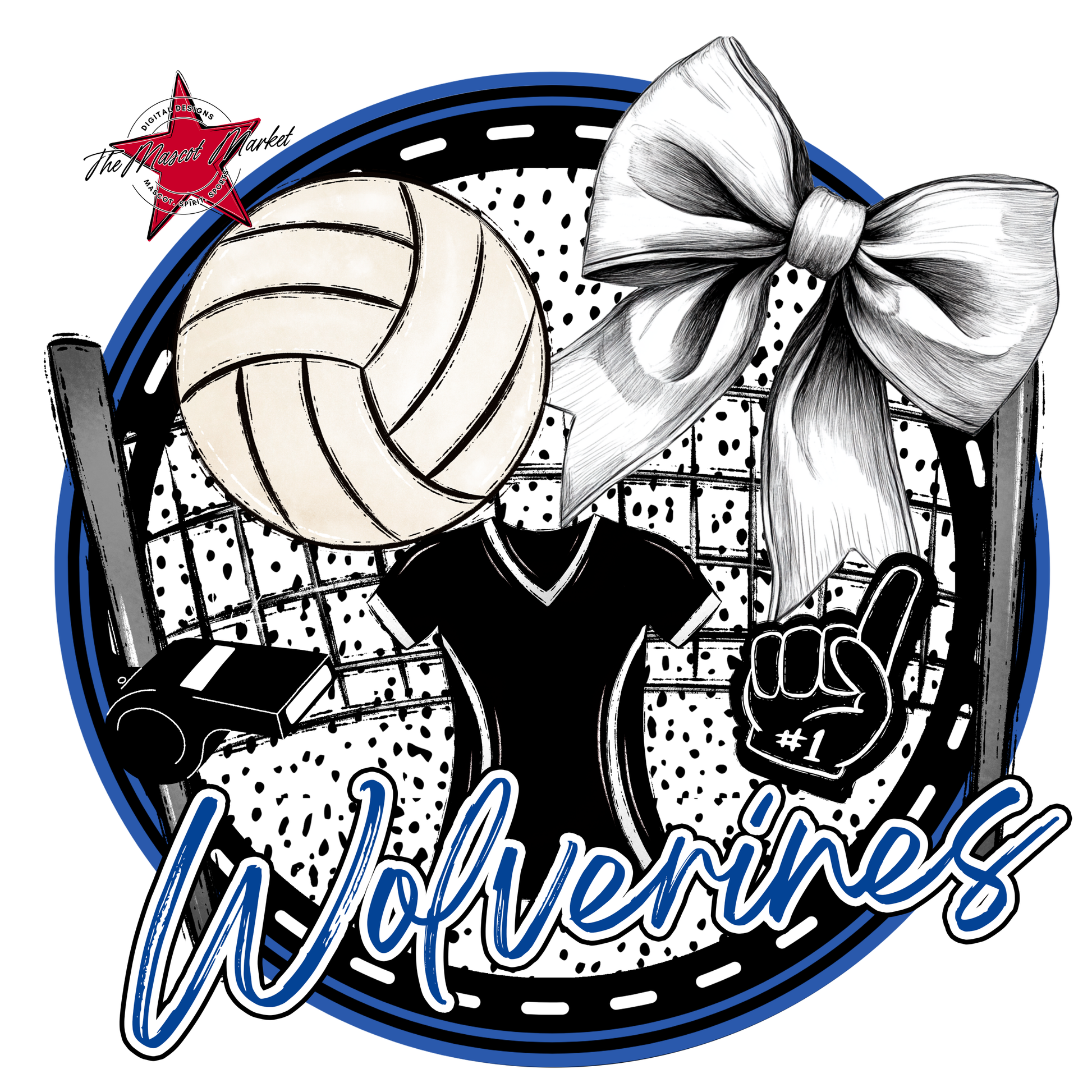 Wolverines Circle Volleyball Design-Off Blue