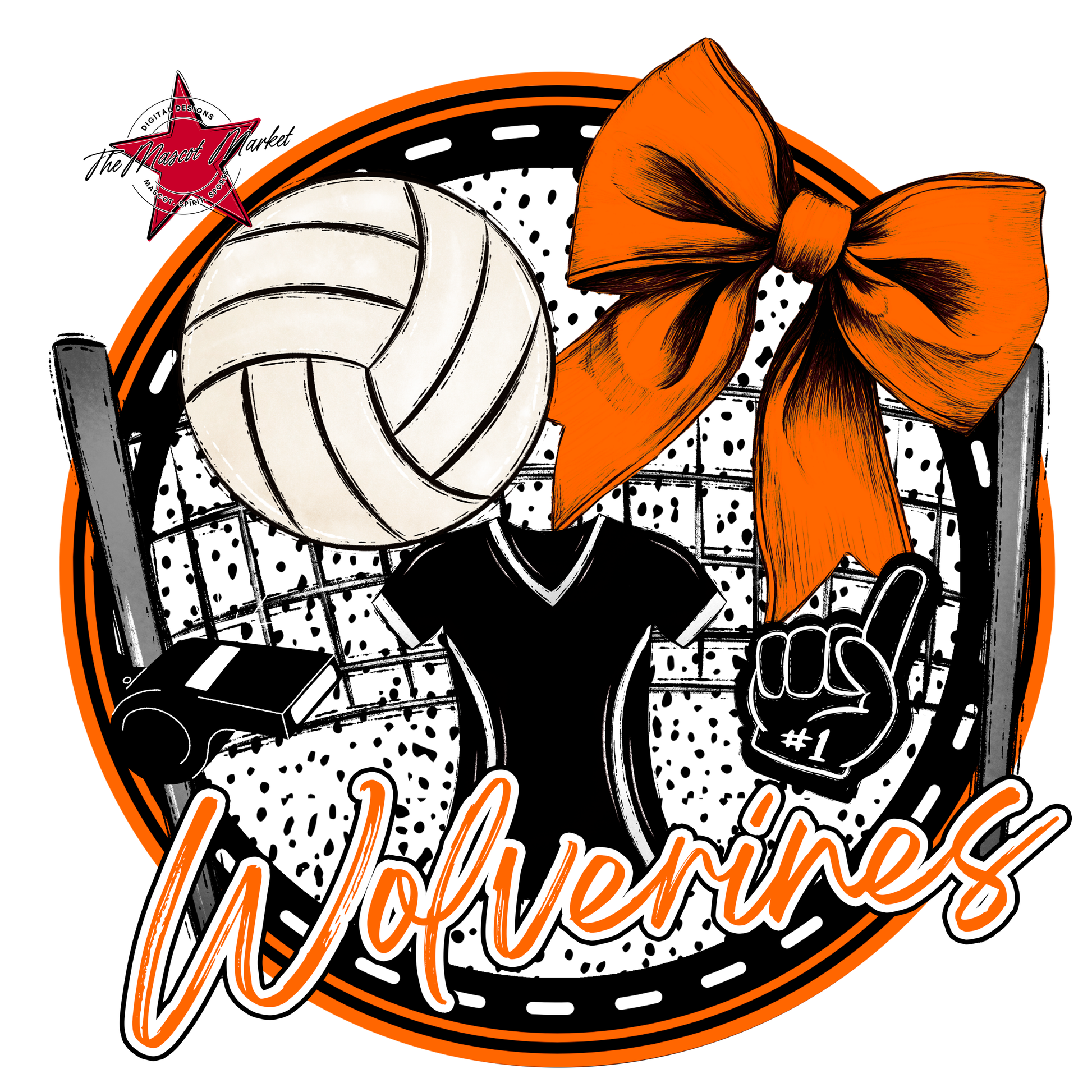 Wolverines Circle Volleyball Design-Orange