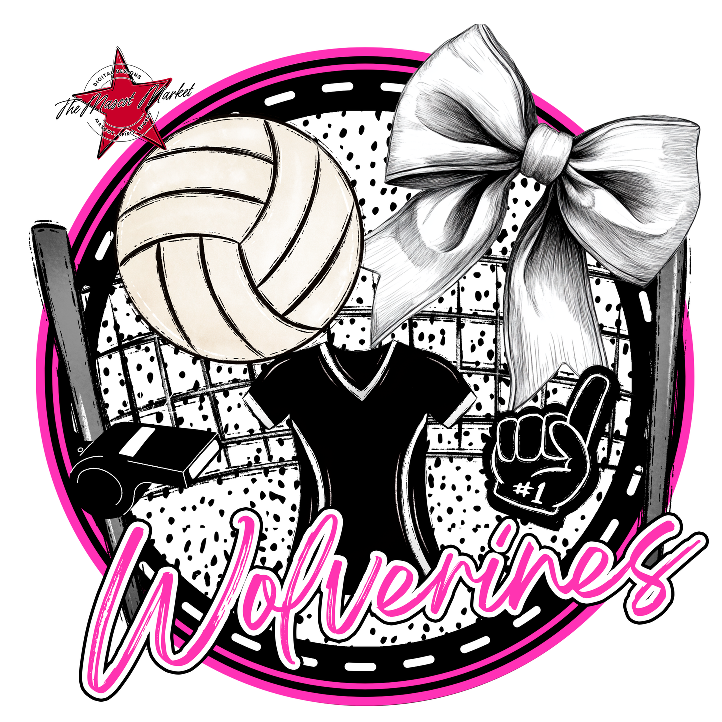 Wolverines Circle Volleyball Design-Pink