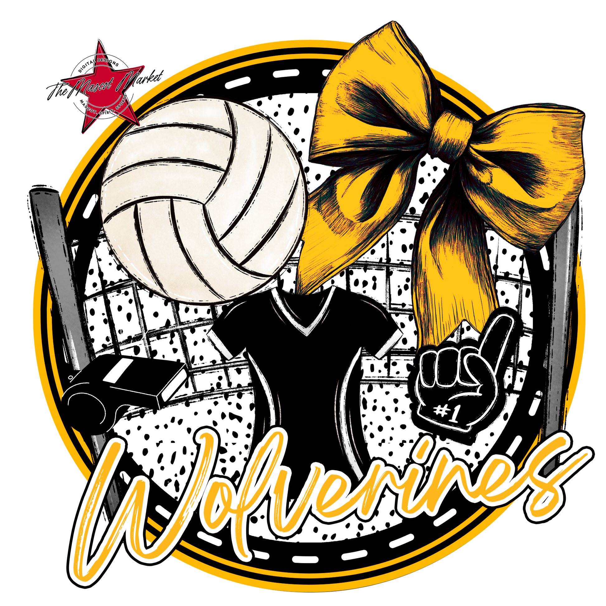 Wolverines Circle Volleyball Design-Yellow