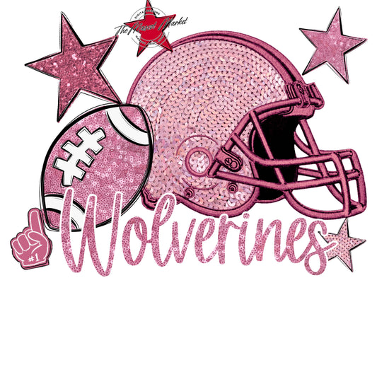 Wolverines Football Embroidered Sequins Design-Pink Out