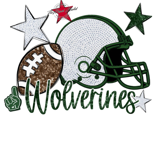 Wolverines Football Embroidered Sequins Design-Green