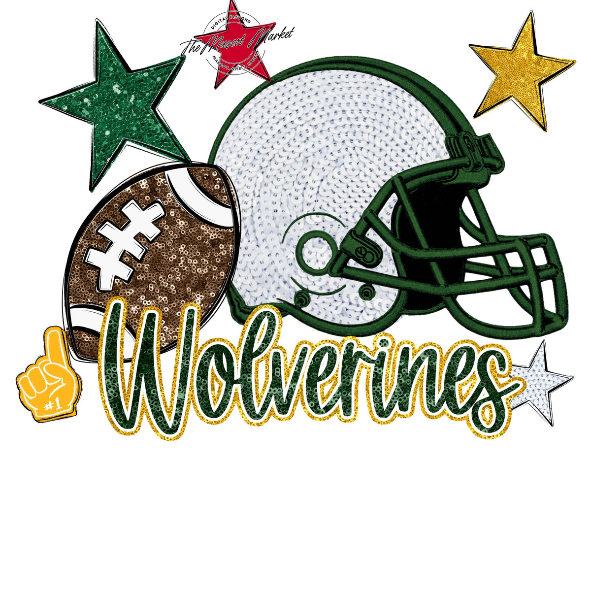 Wolverines Football Embroidered Sequins Design-Green & Yellow