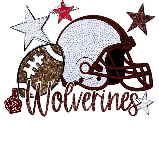 Wolverines Football Embroidered Sequins Design-Maroon